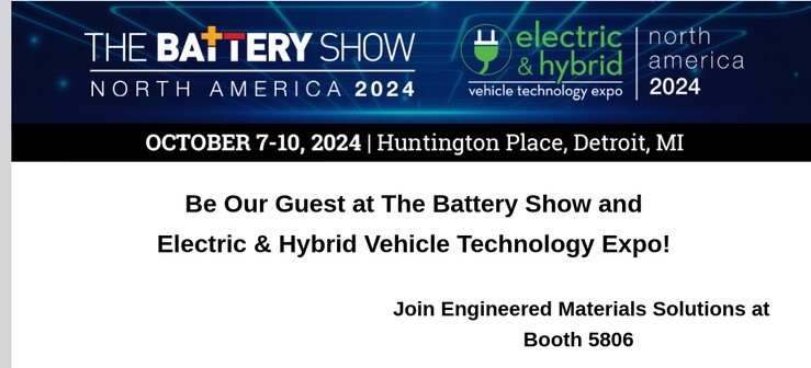 Battery Show 2024 invitation from EMS with details to join them at booth 5806